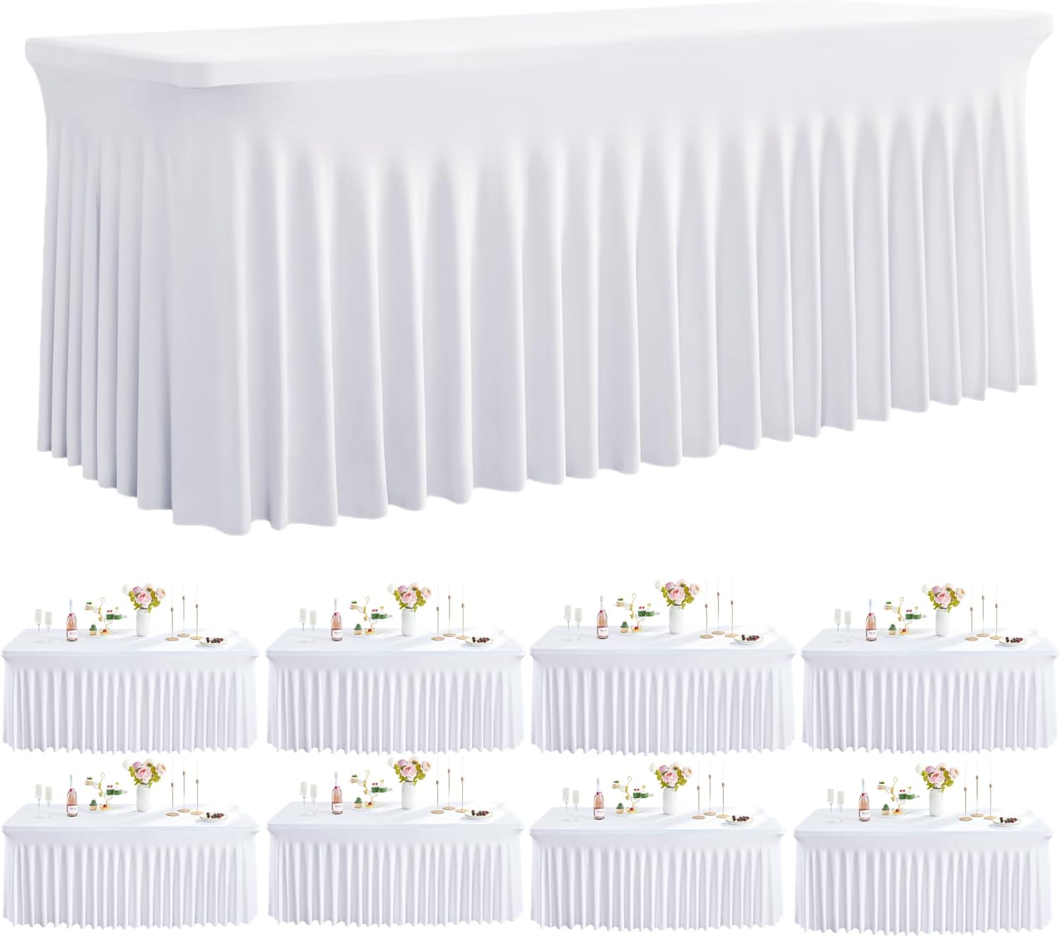 Elegant 6FT Spandex Table Covers for Rectangle Tables - 8 Pack