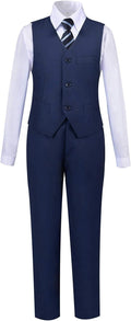 Toddler Boys Navy Suit Slim Fit Size 8 - 4 Piece Formal Set