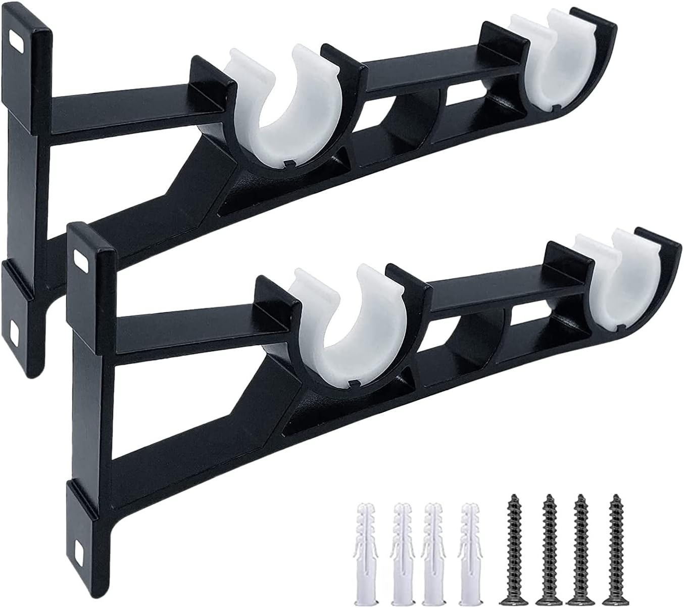 Double Duty Black Curtain Rod Brackets - Set of 2