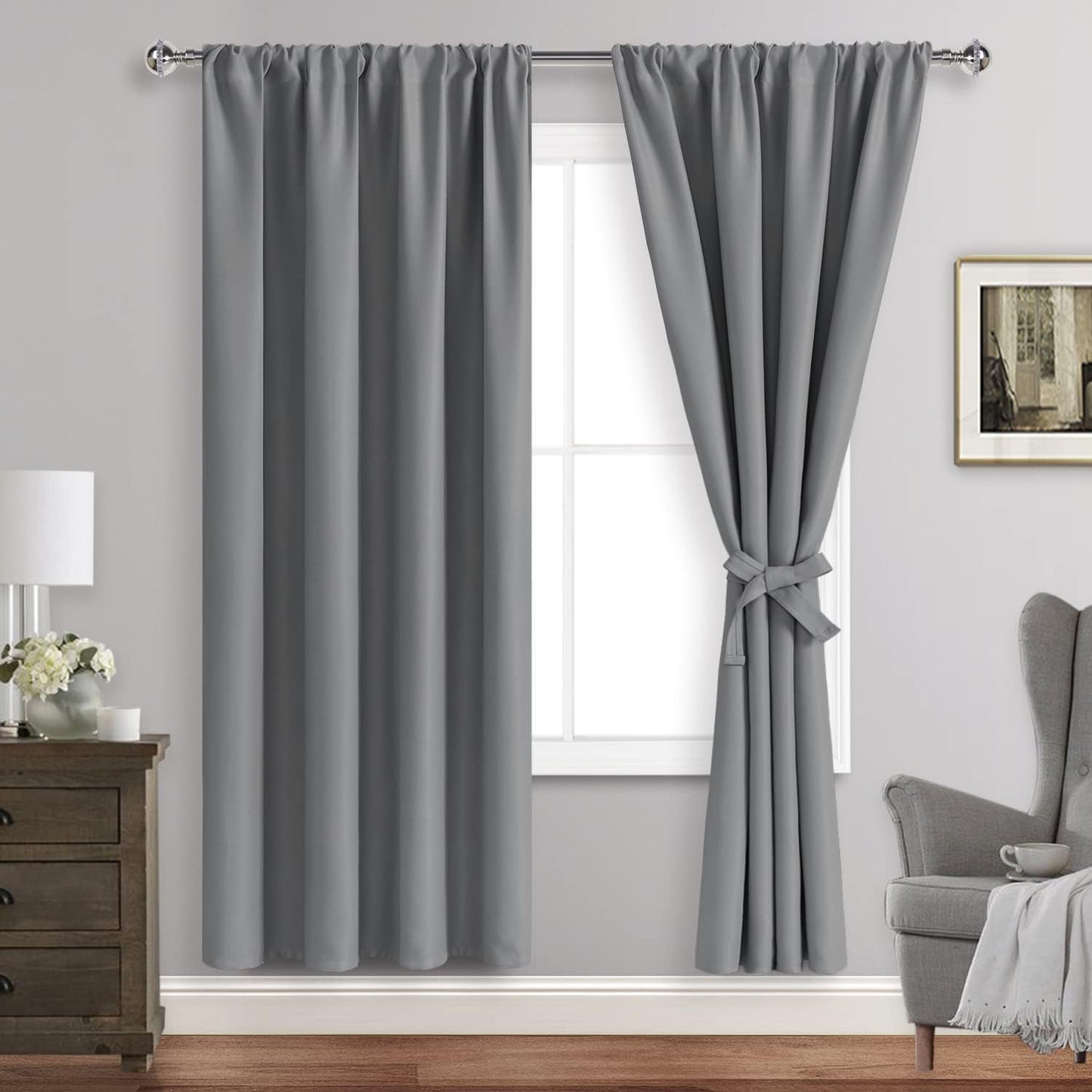 JIUZHEN Blackout Curtains for Bedroom - Light Grey Drapes Set