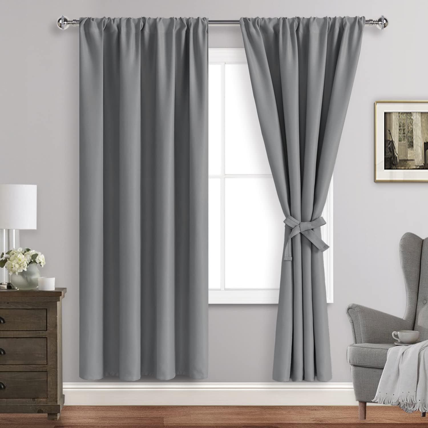 JIUZHEN Blackout Curtains for Bedroom - Light Grey Drapes Set