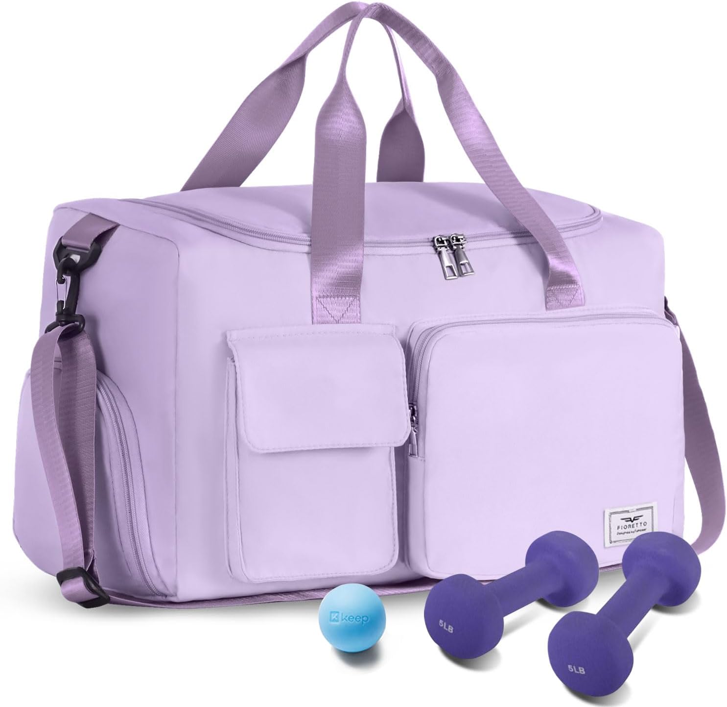FIORETTO Women's 37L Gym Duffle Bag - Shoes Compartment, Travel Ready