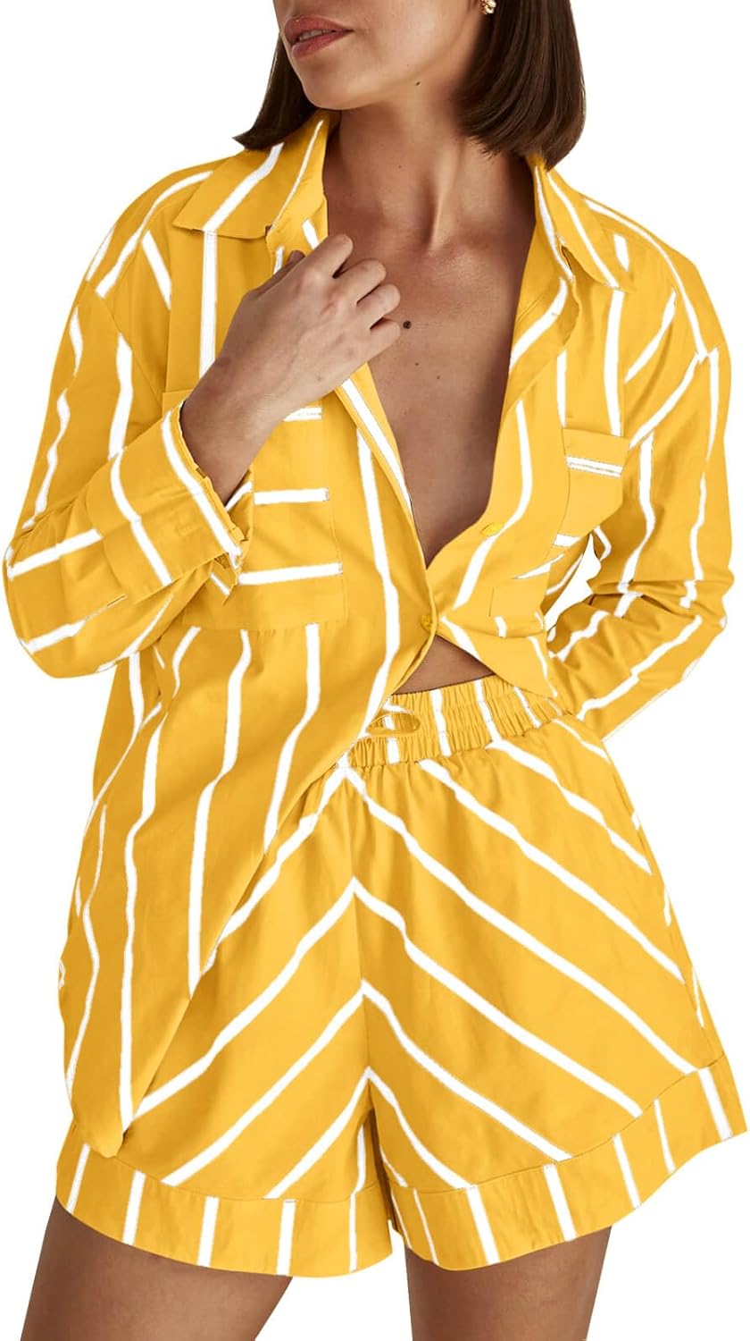 Womens Striped 2 Piece Outfits for Stylish Lounge and Sleep