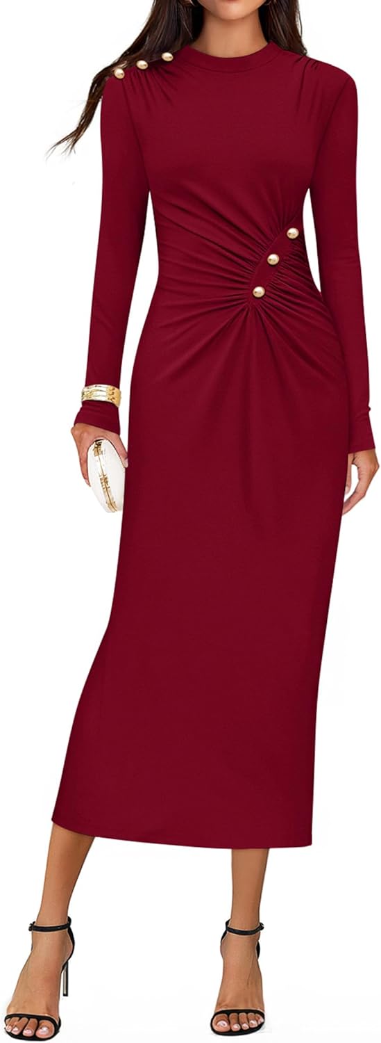 ZESICA Womens Long Sleeve Mock Neck Bodycon Midi Dress Review
