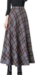 Women's High Waist Plaid Wool A-Line Long Skirt - Warm Tartan