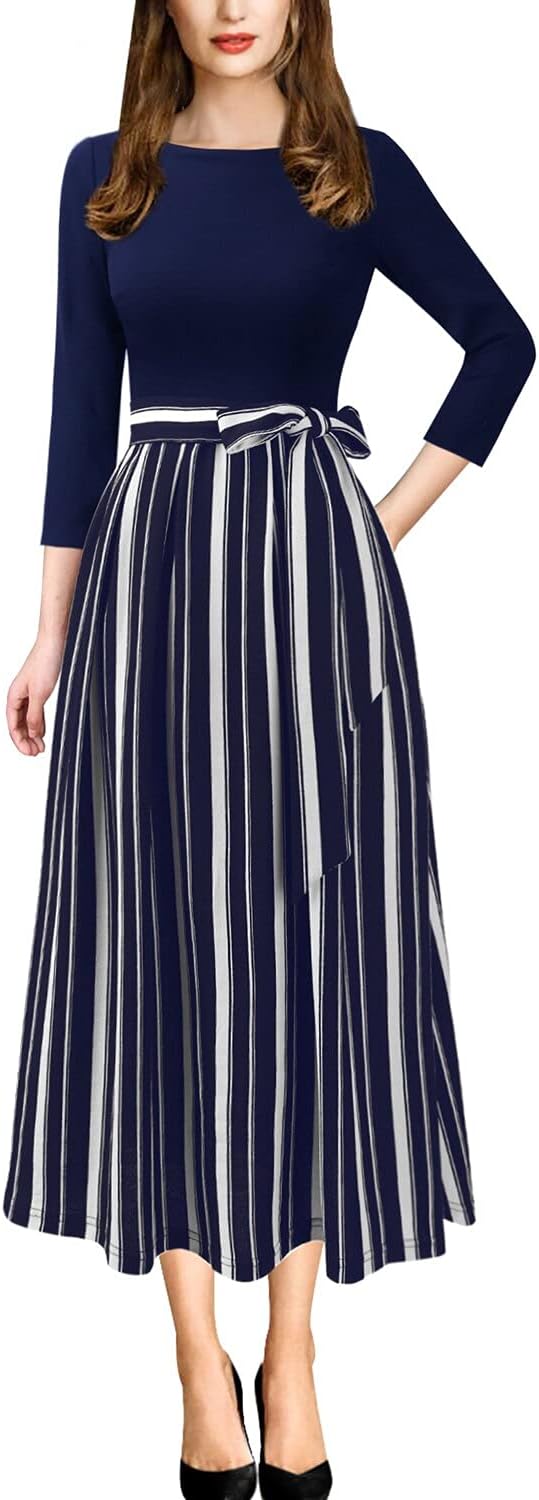 Elegant Pockets Belted A-Line Midi Dress for Women