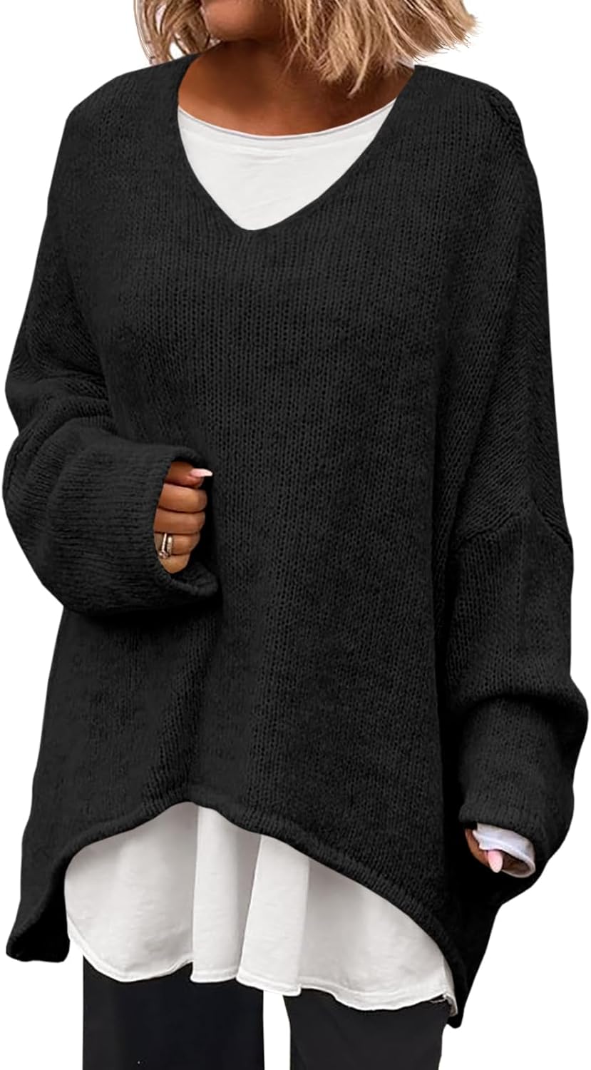 Oversized V Neck Sweaters for Women - Cozy Fall Pullover Tops