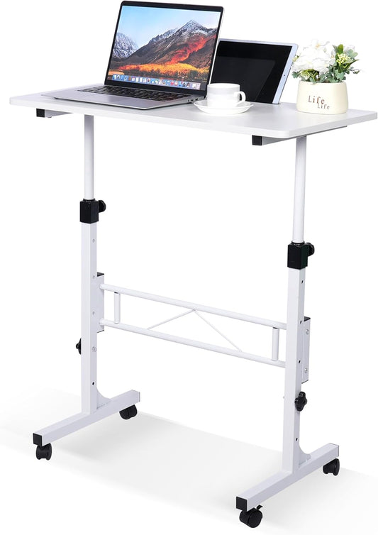 Portable Standing Desk - Adjustable Height & Mobile - White - Home Office Solution