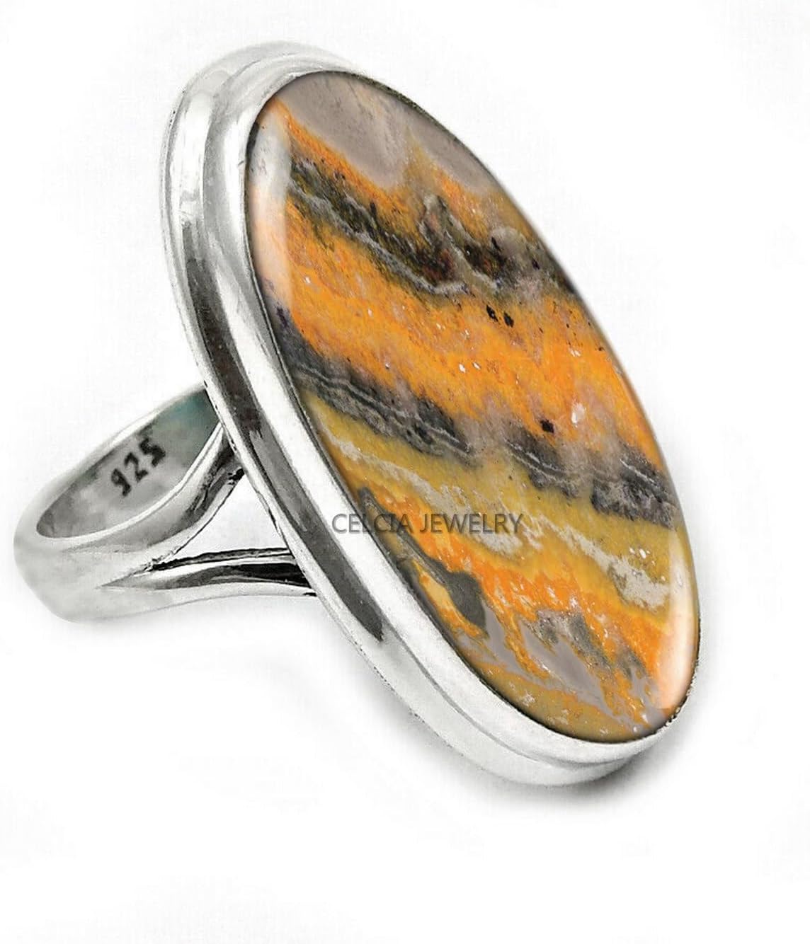 Large Oval Gemstone Tribal Ring for Men - Unique Handmade Jewelry