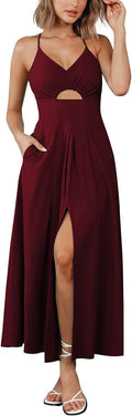 Summer Spaghetti Strap Midi Dress for Women - Flowy Beach Midi