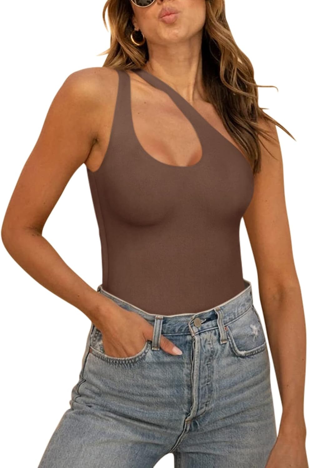 Trendy Sexy Plunge One Shoulder Bodysuit for Women