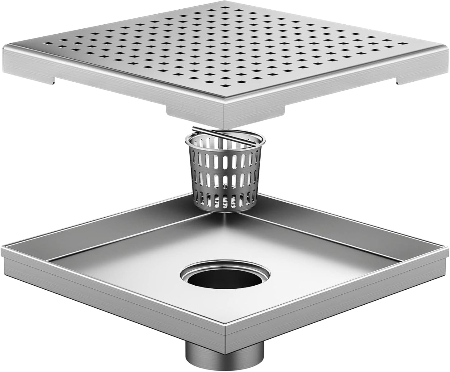 Neodrain 8-Inch Square Shower Drain with Removable Grate
