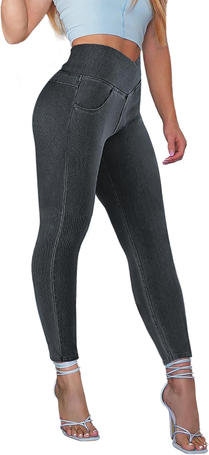 AIMILIA Crossover Jeggings for Women with Tummy Control
