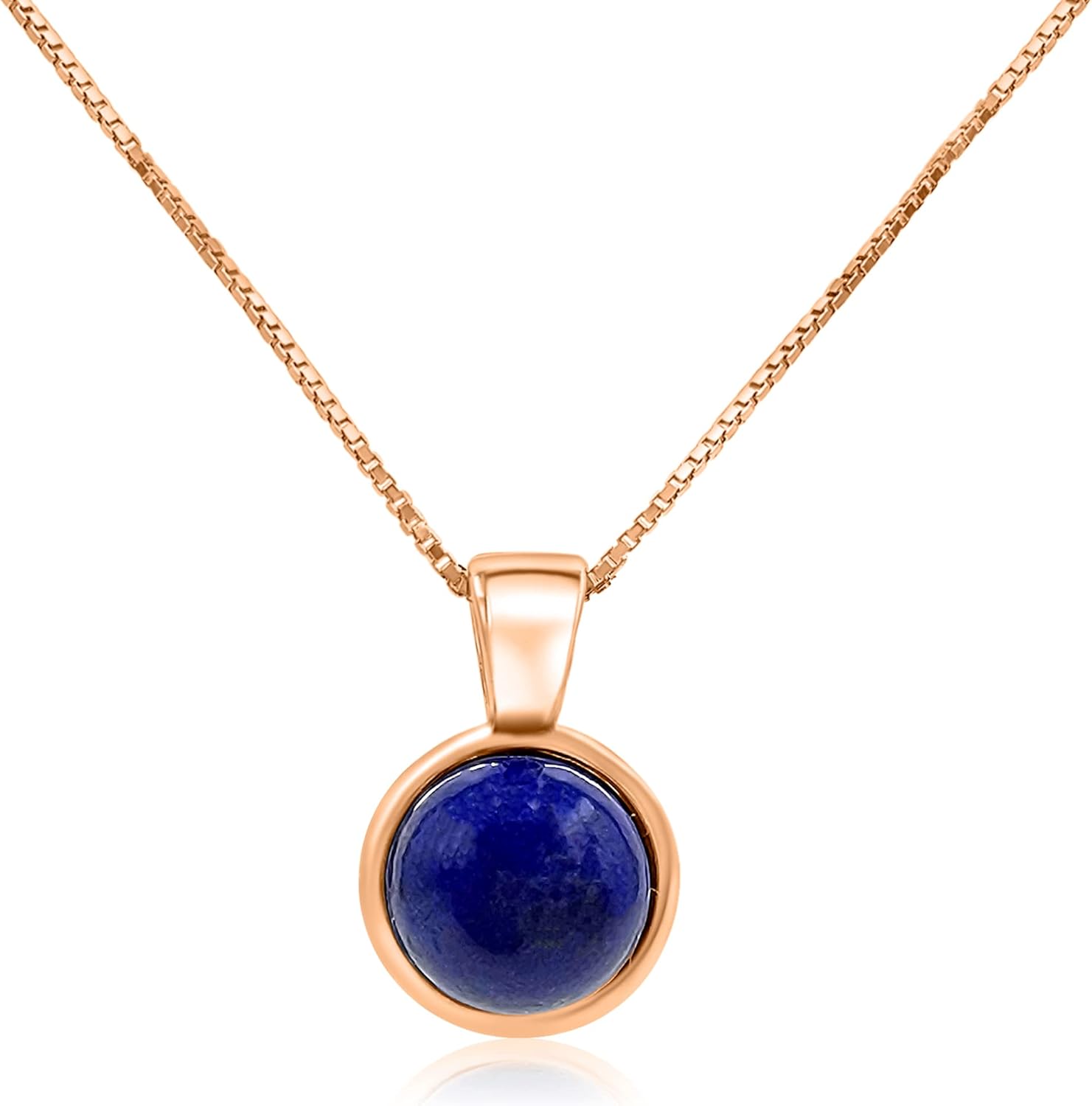Real Gemstone 8mm Bezel Pendant Chain Necklace for Her