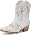 Rhinestone Ankle Cowboy Boots for Women - Chunky Low Heel