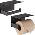 Black Toilet Paper Holder with Shelf - Matte Black Wall Mounted 2 Pack