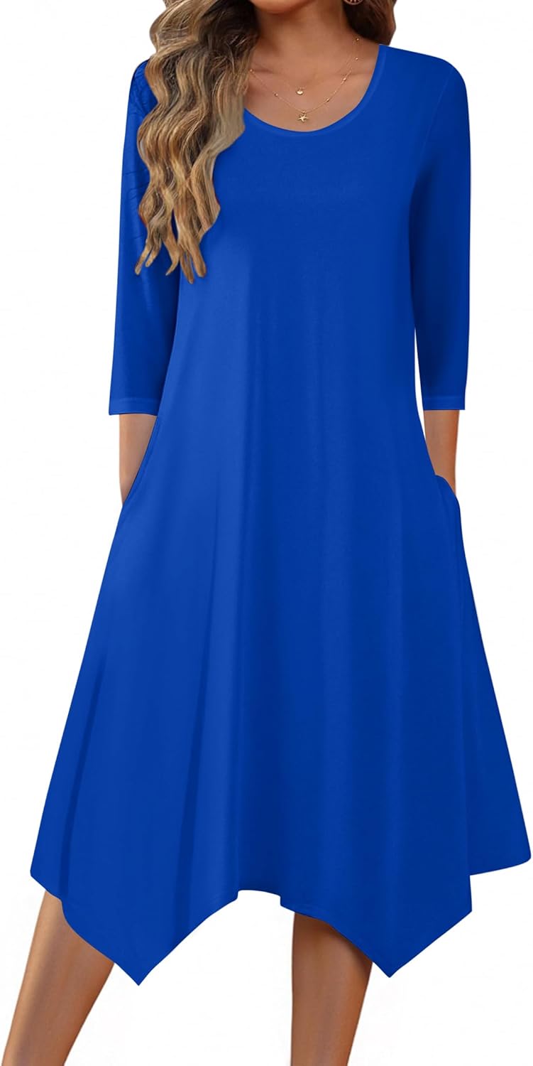Zeagoo Midi Women 3/4 Sleeve Dress with Pockets for All Occasions