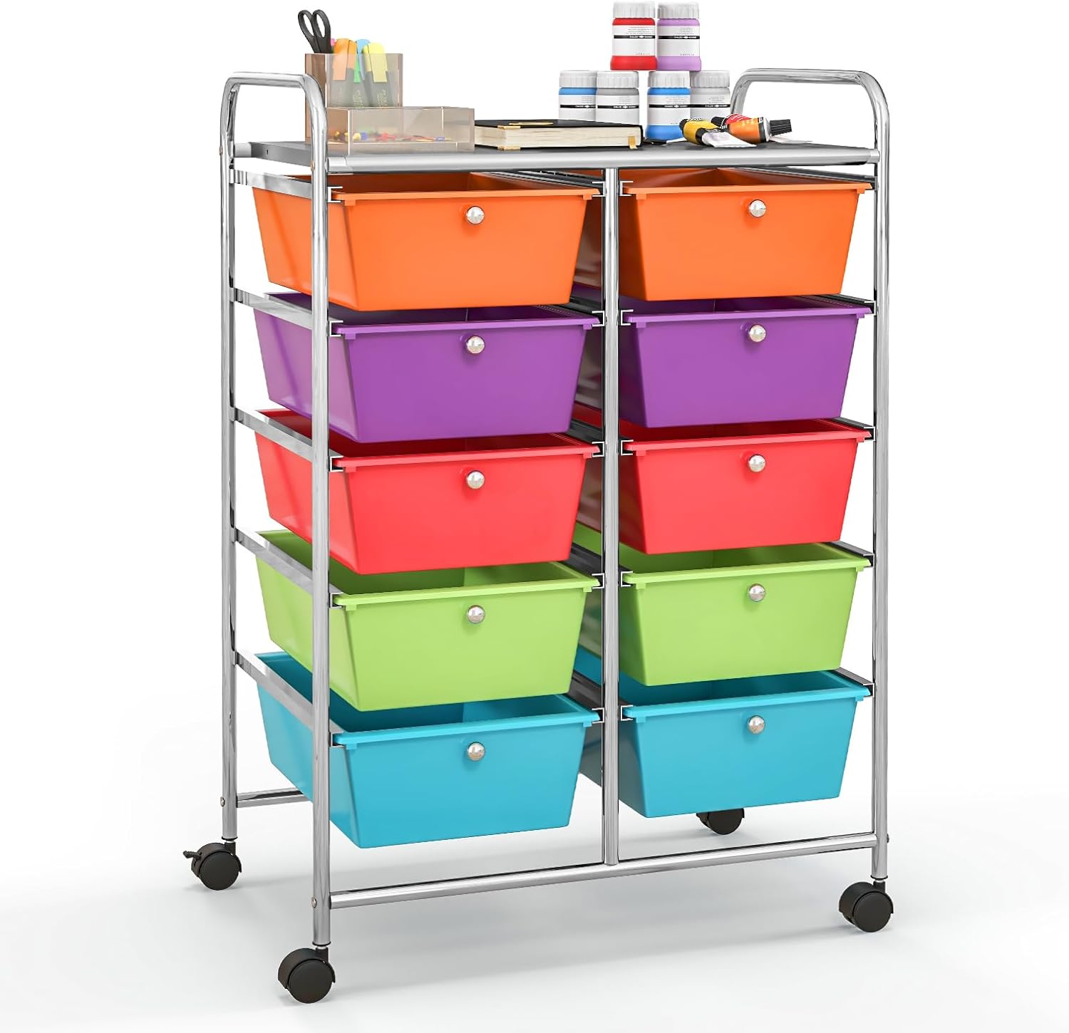 Giantex 10 Drawers Rolling Cart for Classroom and Home Use