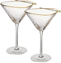 Handmade Hammered Martini Glasses Set of 2 - Gold Rim Cocktail Glasses
