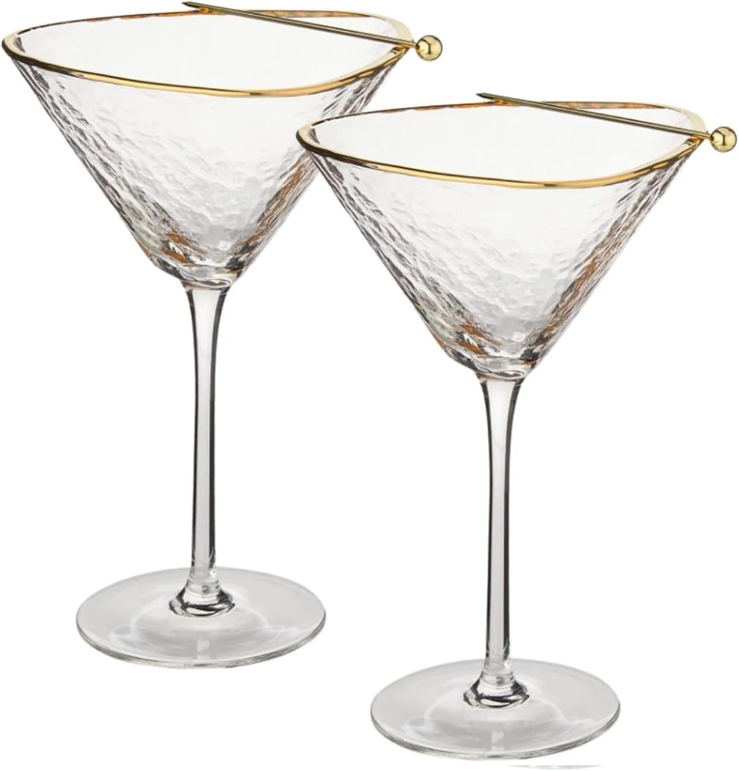 Handmade Hammered Martini Glasses Set with Gold Rim for Cocktails
