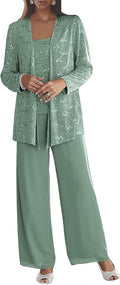 3 Pieces Chiffon Mother of the Bride Pant Suits (Style LCQF)