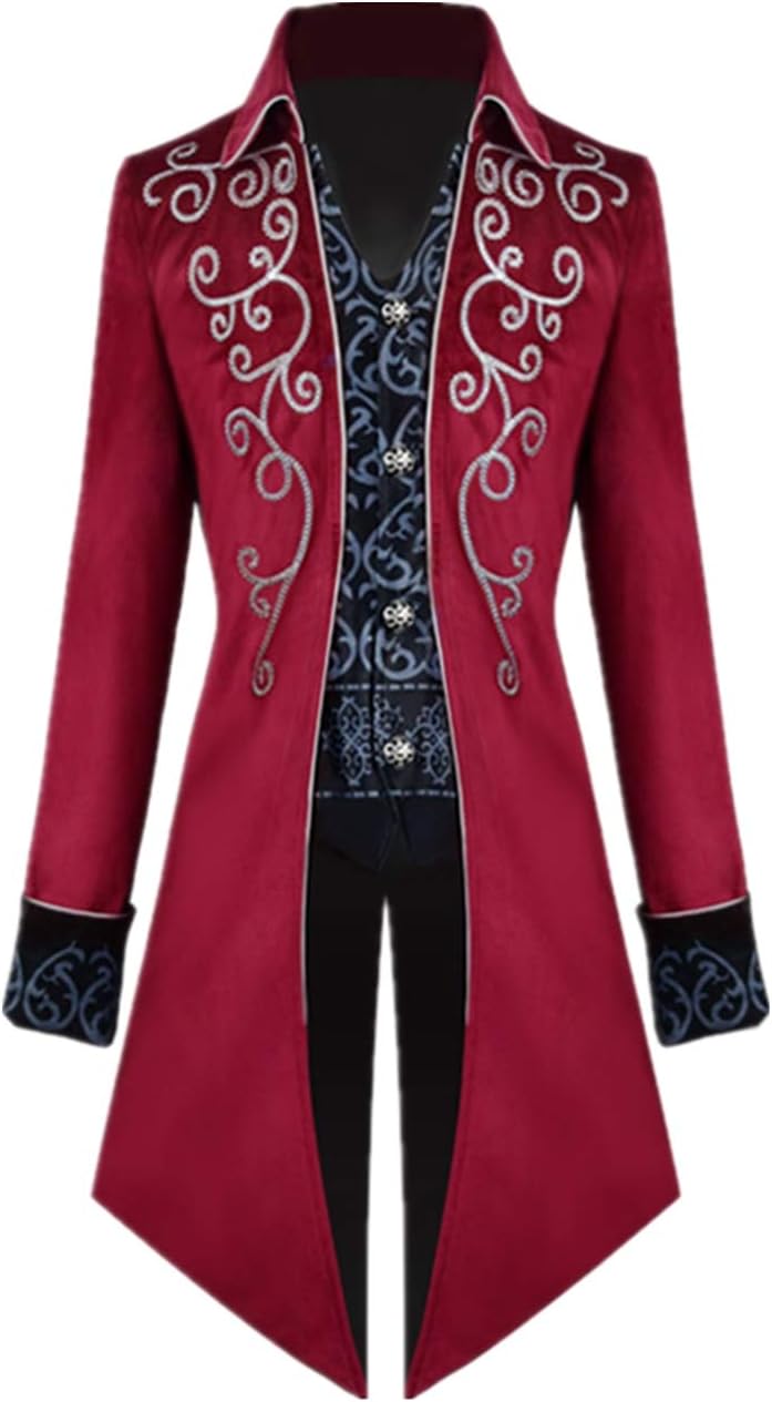 Crubelon Men's Steampunk Vintage Tailcoat Jacket for Halloween
