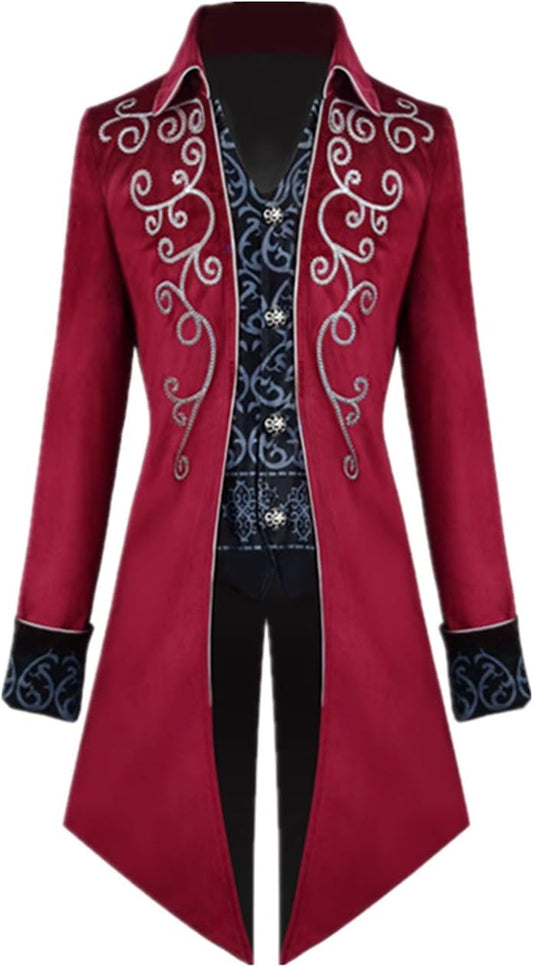 Crubelon Men's Steampunk Vintage Tailcoat Jacket for Halloween