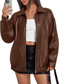 Trendy Queen Womens Leather Jackets Oversized Faux Motorcycle Coat