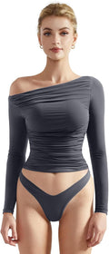SUUKSESS Women Off Shoulder Long Sleeve Fitted Crop Top (Style FGMP)