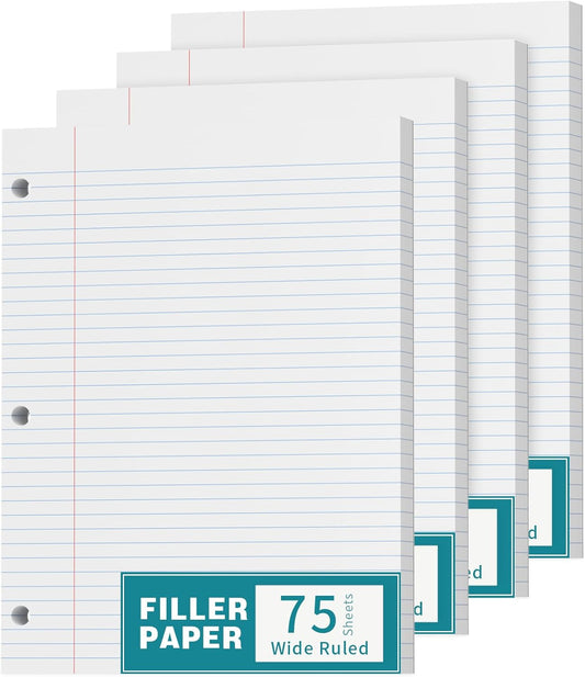 Zaviko 4 Pack 300 Sheets Wide Ruled Binder Paper