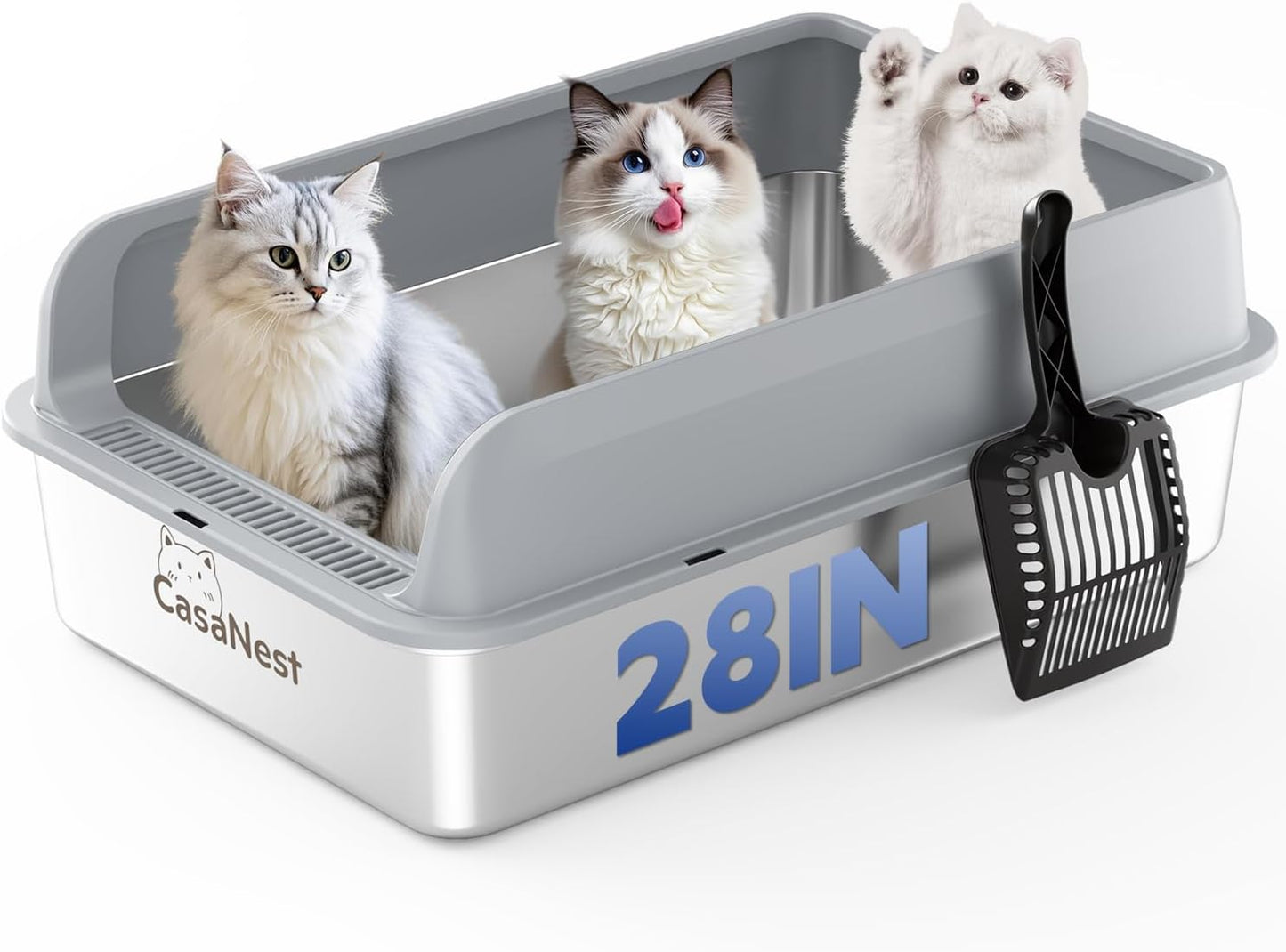 XXXL Stainless Steel Cat Litter Box with Lid for Large Cats