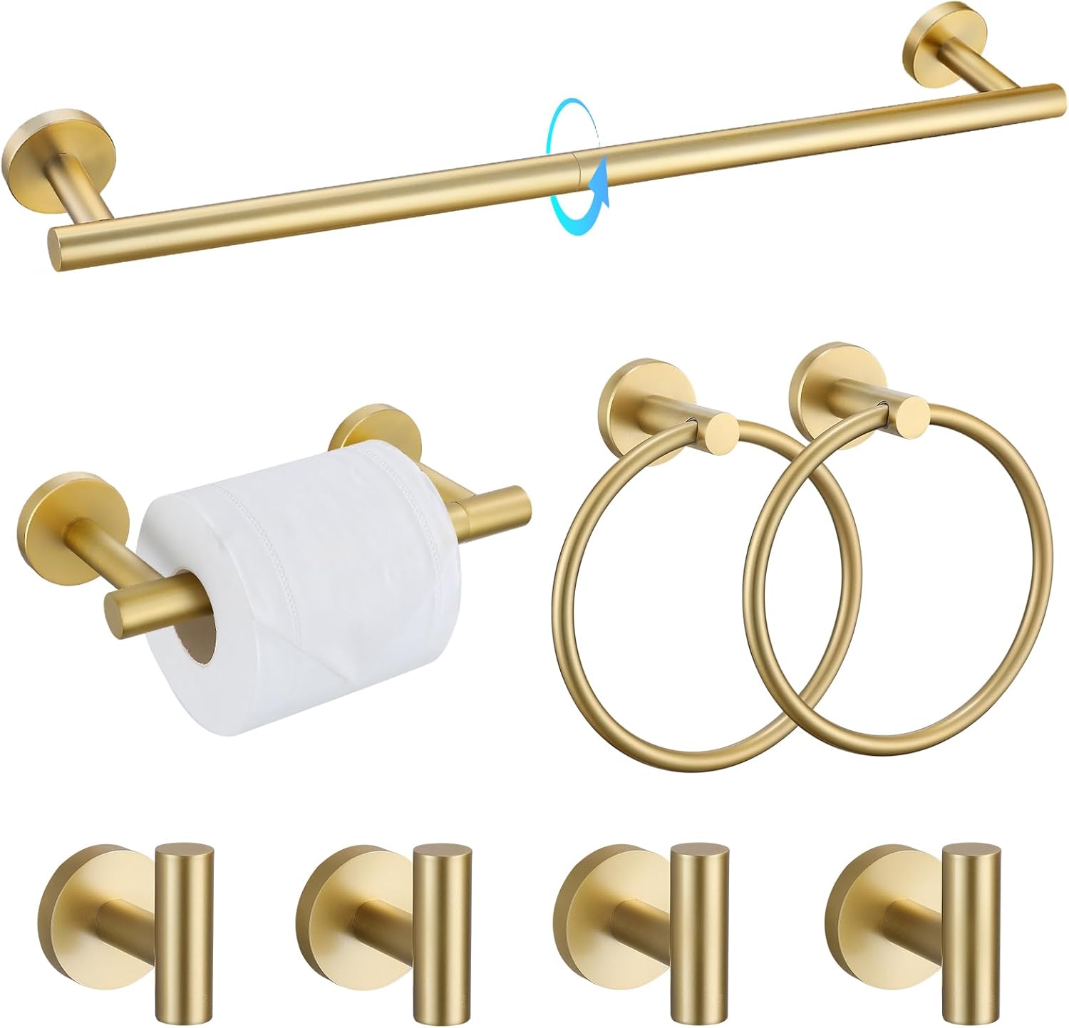 TQKAG 8-Pieces Bathroom Hardware Set in Brushed Gold Finish