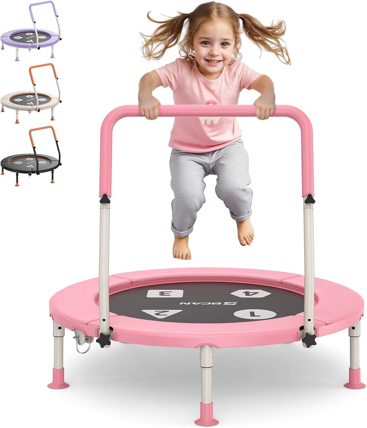 BCAN 36in Toddler Trampoline for Kids with Adjustable Handle
