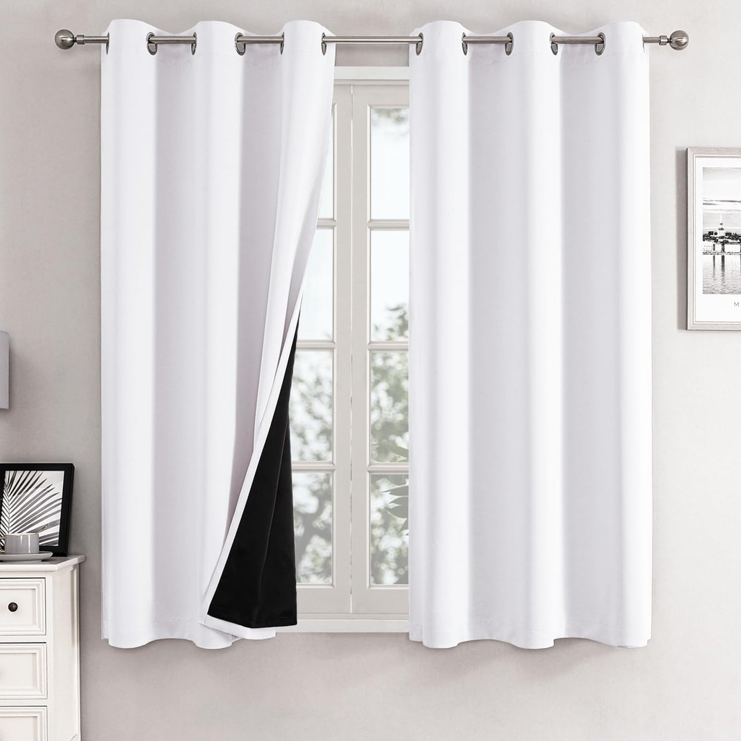 ChrisDowa White 100% Blackout Curtains for Total Darkness