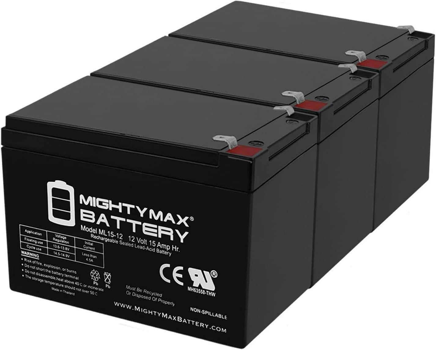 Mighty Max Battery ML15-12 Pack of 3 - Reliable 12V SLA Power