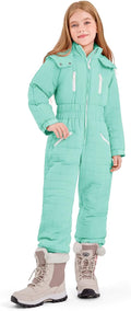 Girls One Piece Ski Suit with Hood - Waterproof Insulated 5-14