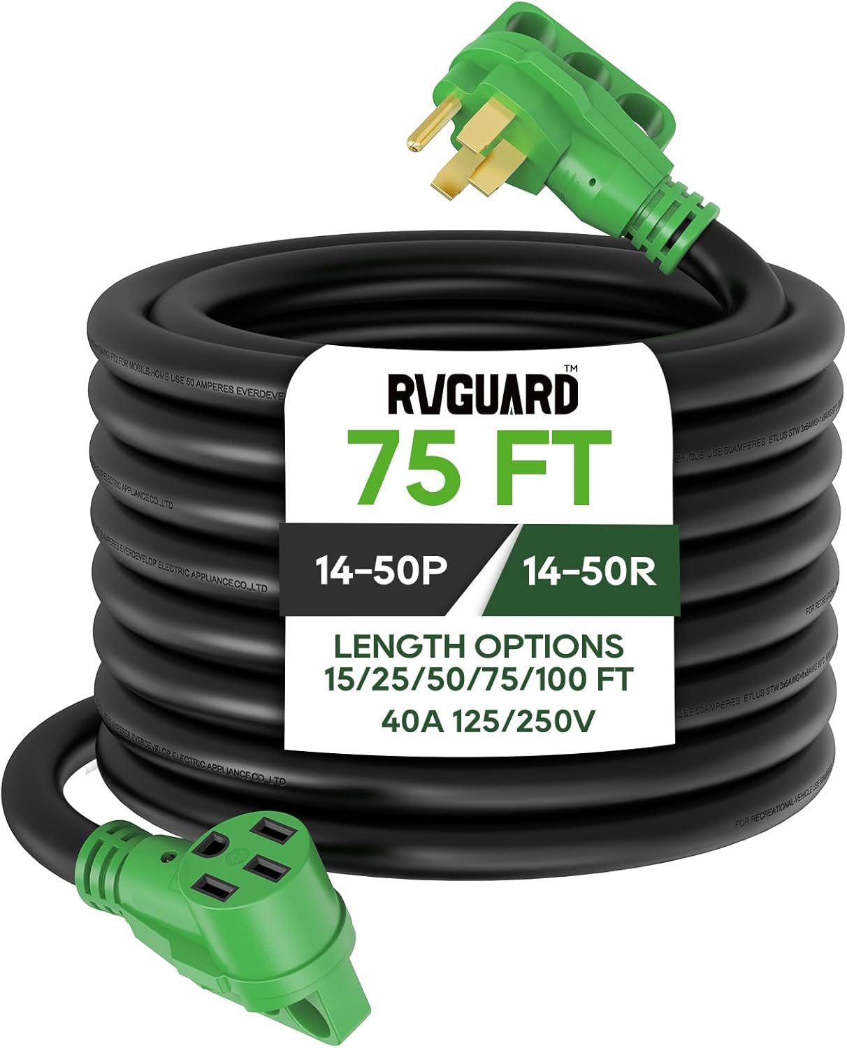 RVGUARD 40 Amp 75 Foot RV/EV Extension Cord with LED Indicator