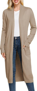 Open Front Maxi Knitted Cardigan for Women - Lightweight Cozy Layer