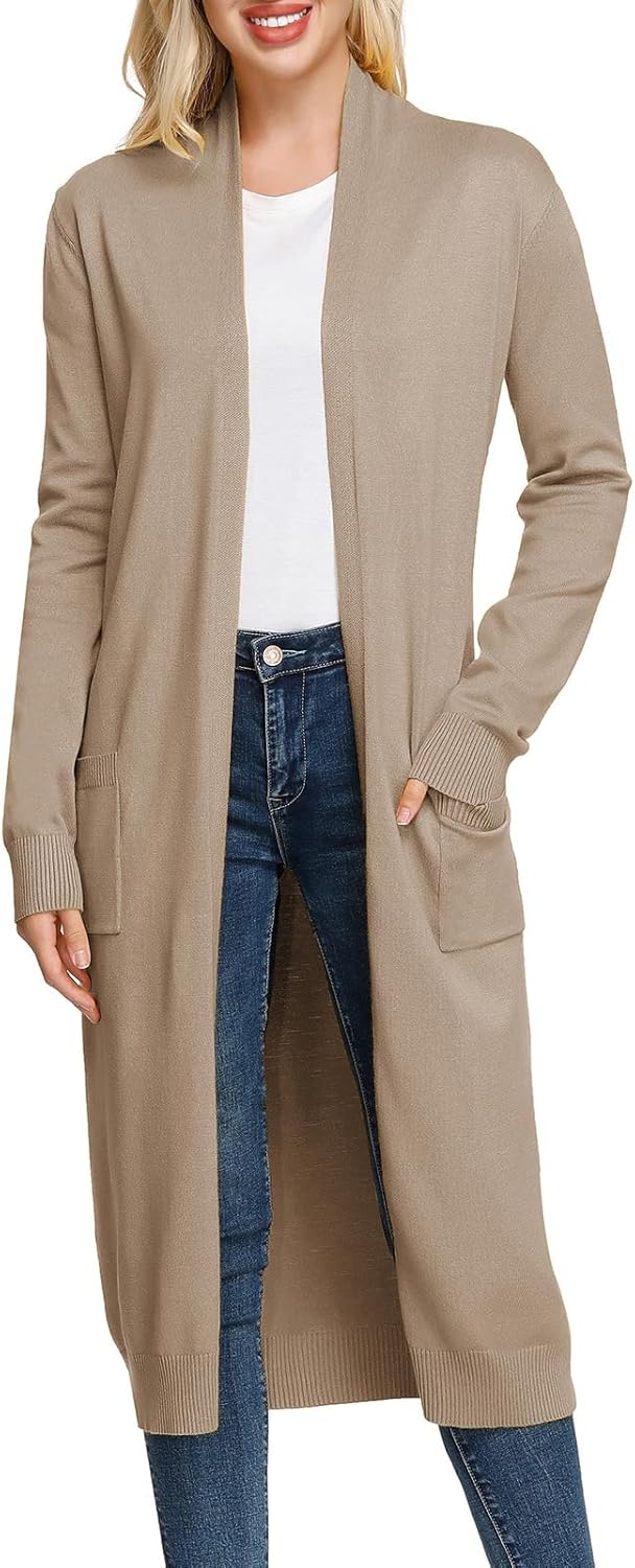 Essential Solid Open Front Maxi Long Knitted Cardigan Sweater