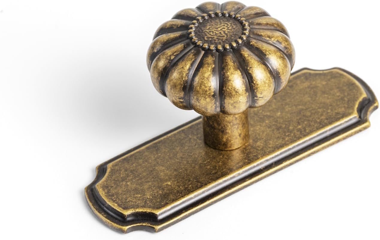 Elegant Vintage Bloom Antique Brass Cabinet Knobs Set of 6