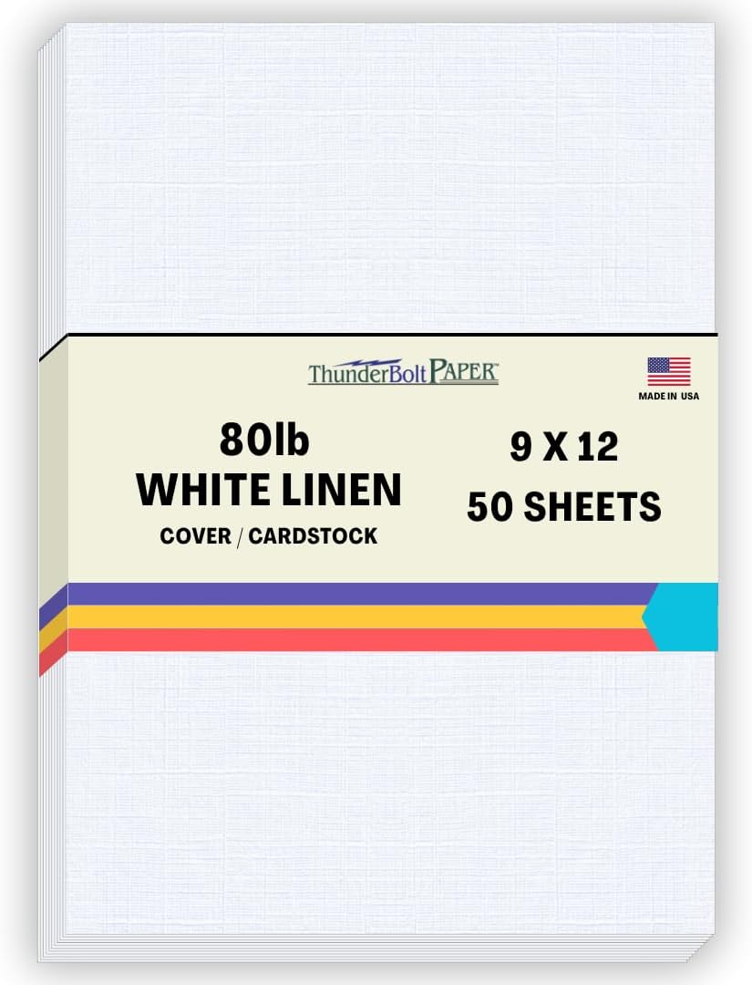 50 Sheets of 80 lb Bright White Linen Cover Paper for Crafts