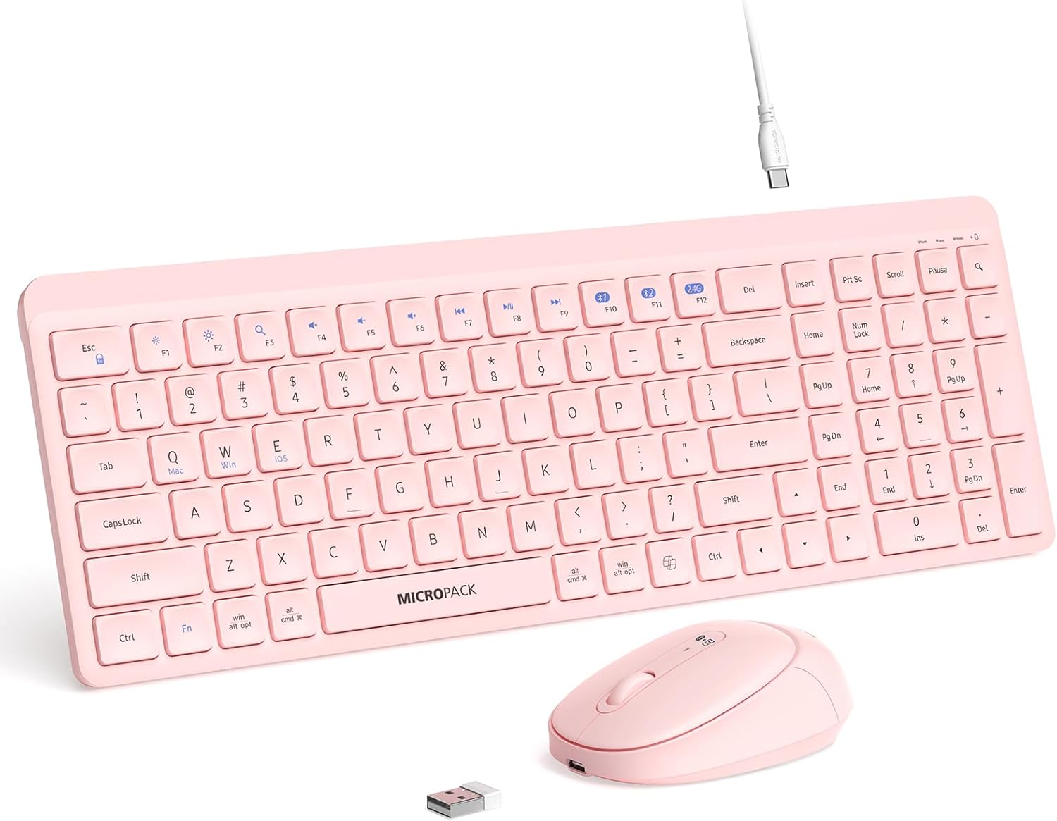 Pink Wireless Keyboard and Mouse Combo for Desktop and iPad