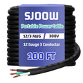 12/3 AWG 100 FT Portable Power Cable SJOOW 300V - Heavy Duty Outdoor