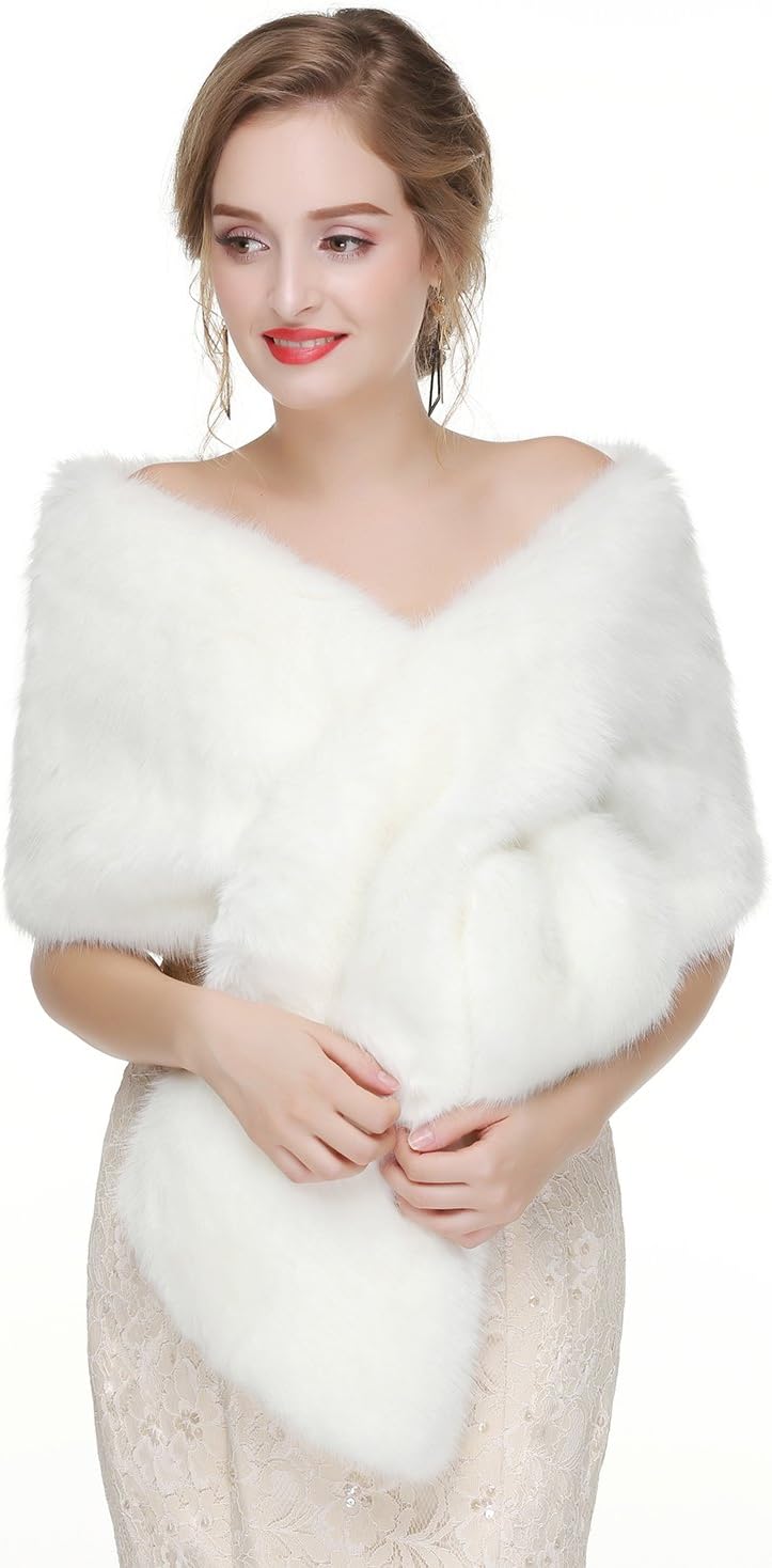 Women's Faux Fur Shawl Wrap Cape for Bridal Wedding Party