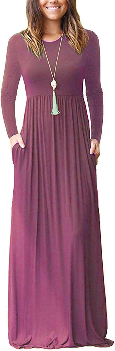 AUSELILY Women's Long Sleeve Casual Maxi Dress with Pockets