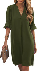 Wkior Shift Dress for Women V Neck Short Sleeves - Flowy (Style 7NT1)