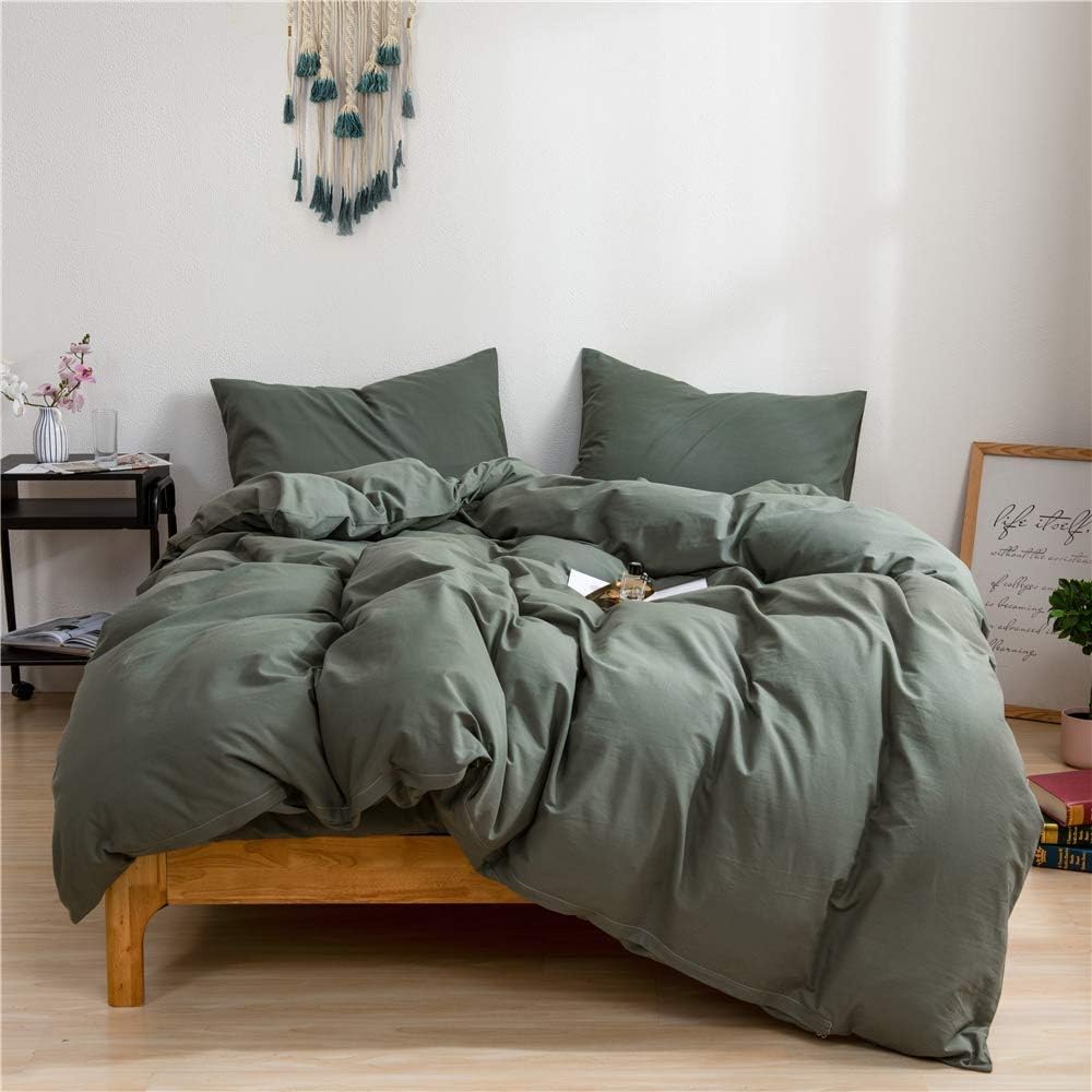 Mucalis Dark Green Duvet Cover Queen Set Soft Natural Cotton