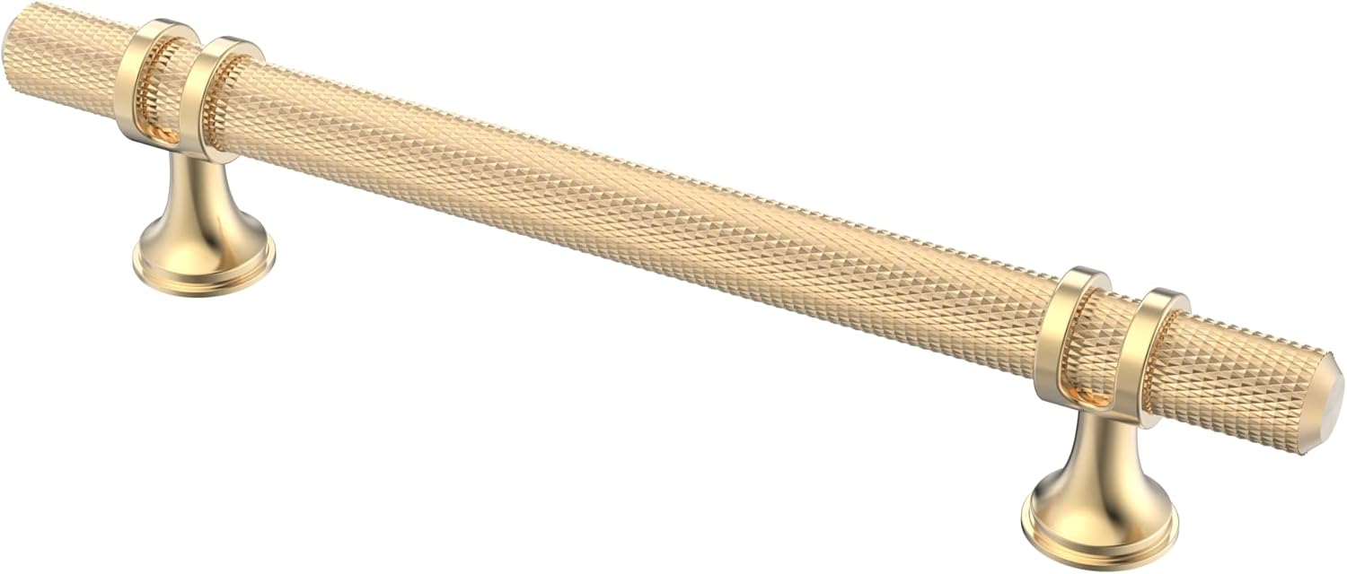 Gold Cabinet Pulls 10 Pack - 5 Inch Knurled Handles for Cabinets
