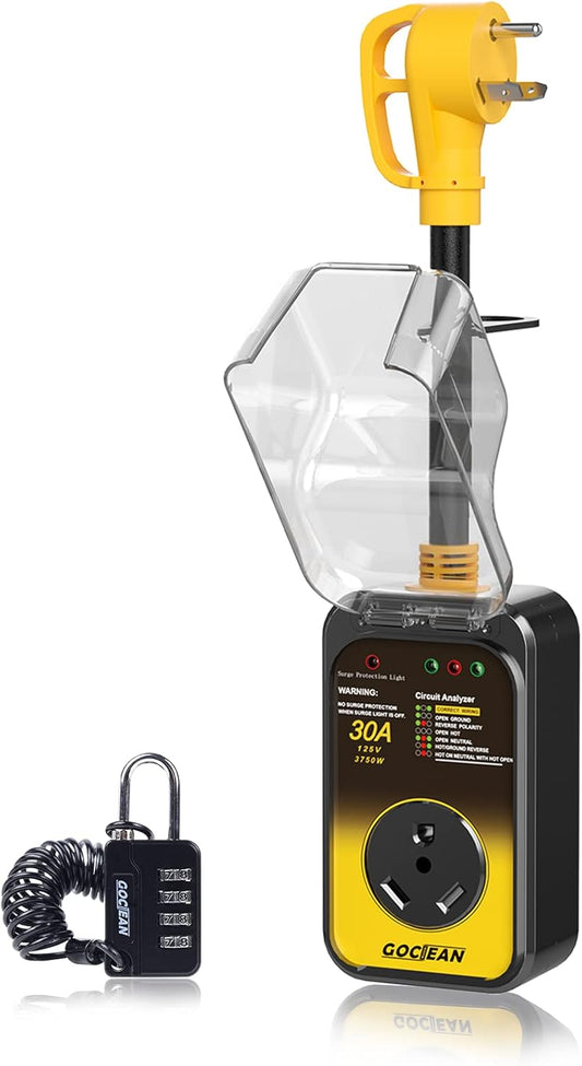 RV Surge Protector 30 Amp with Waterproof Cover and Lock