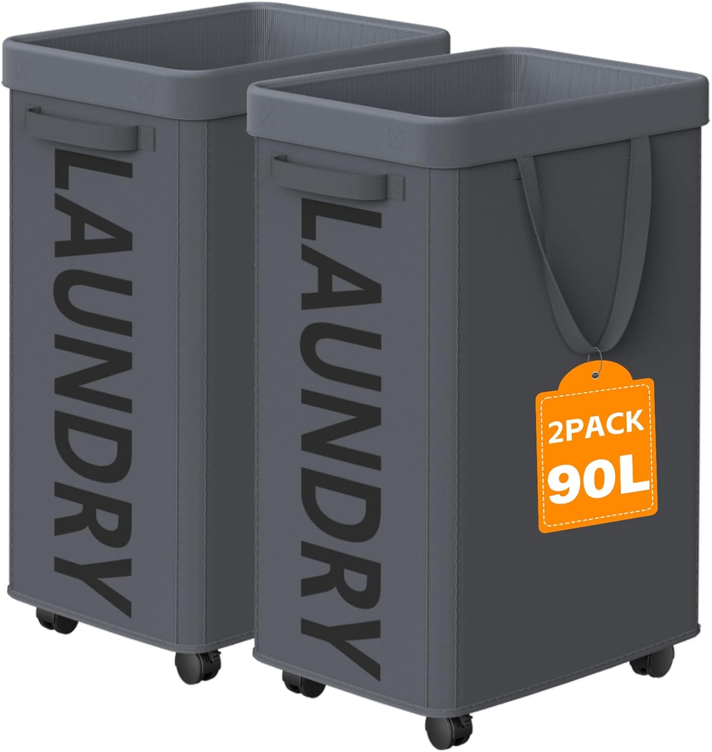 2 Pack 90L Rolling Laundry Basket with Wheels for Easy Use